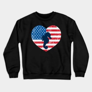 American Flag Heart Love Seahorse Usa Patriotic 4Th Of July Crewneck Sweatshirt